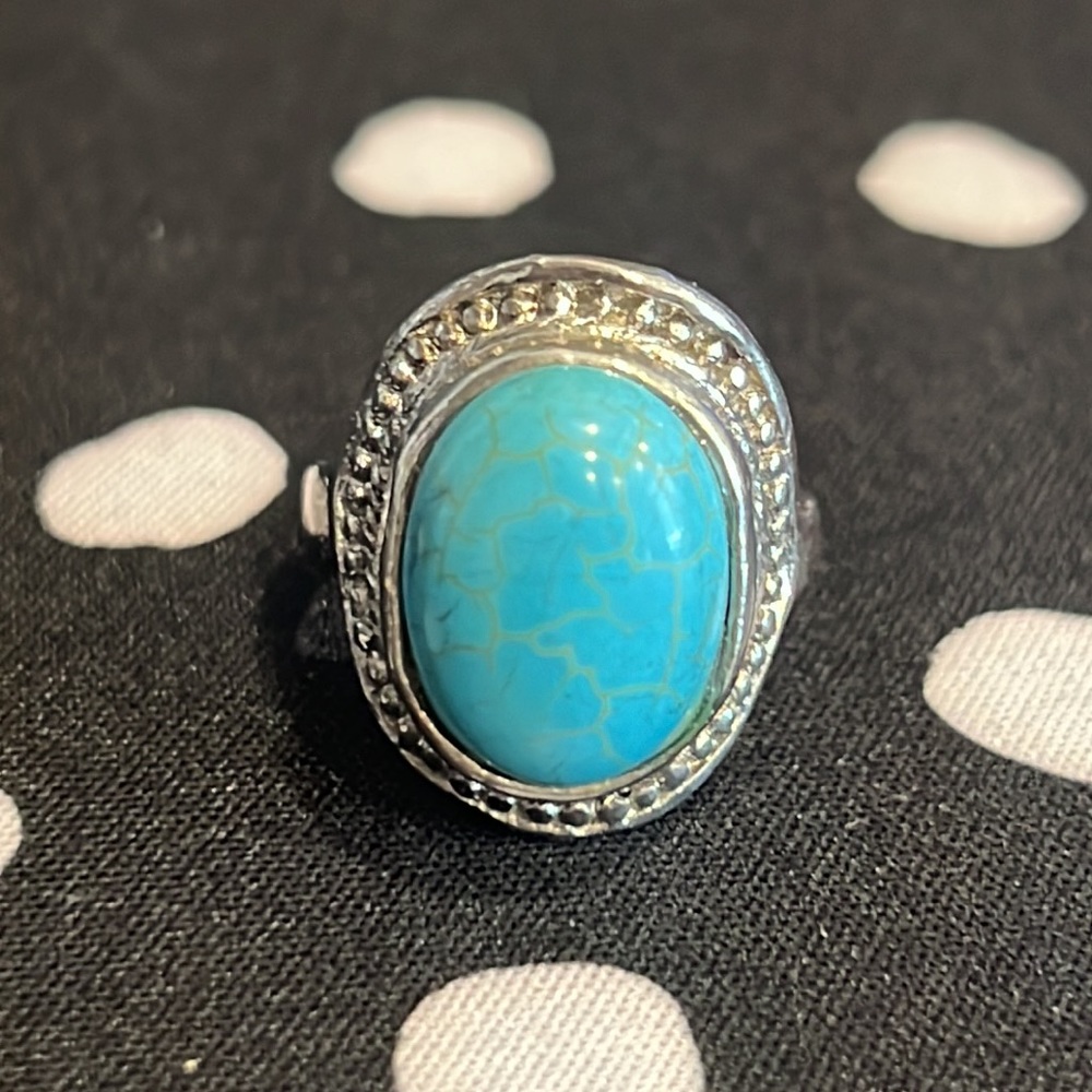 Statement Ring! Silver And Turquoise Colored Ston… - image 2